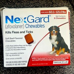 Nexgard 60.1-121.0 lbs dog 6 pack unopened exp 4/2025